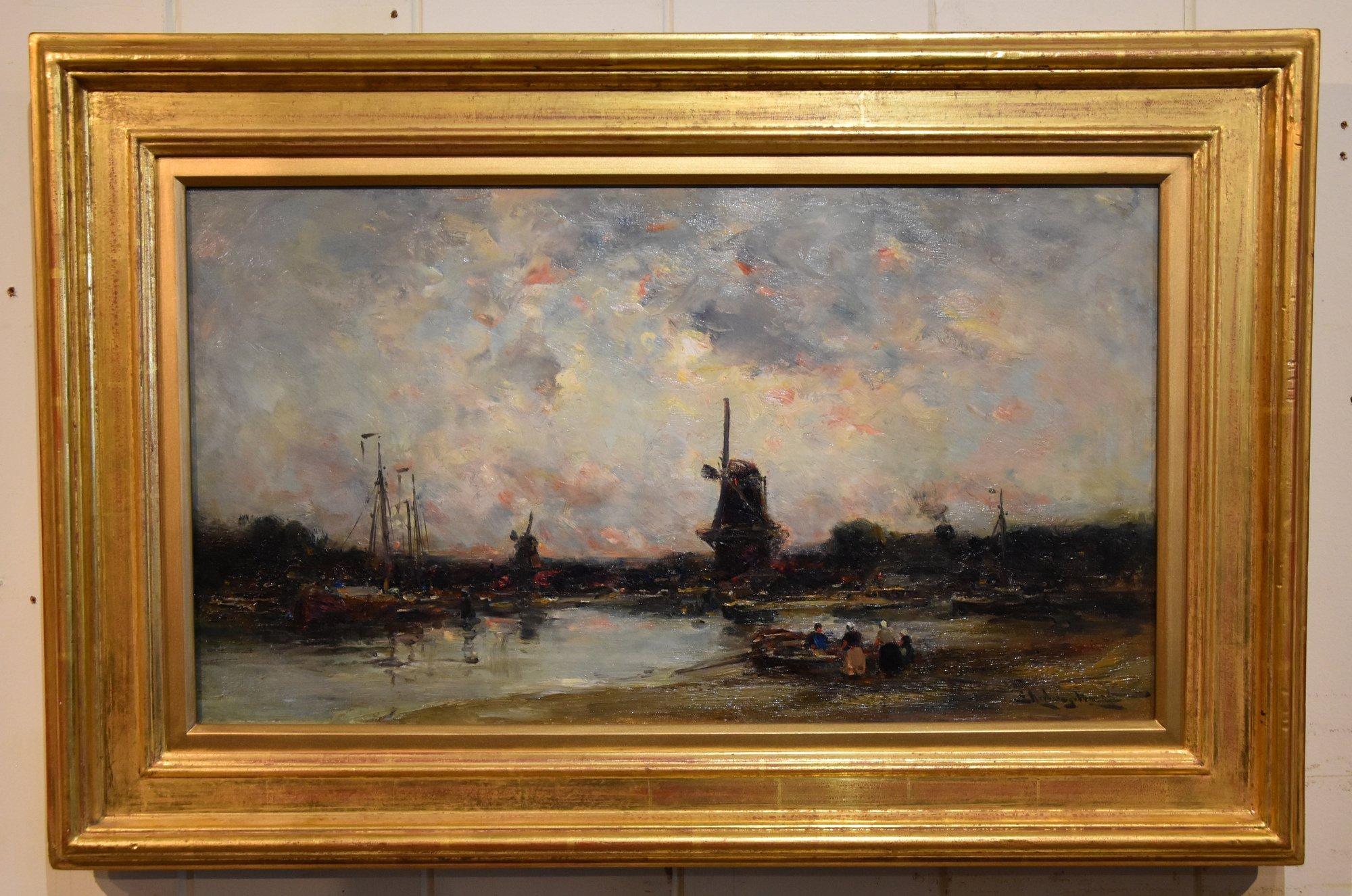 Oil Painting by Edmund Aubrey Hunt "A Dutch Estuary, Evening"  1855 - 1922 Massachusetts painter who studied under Gerome in Paris who then settled in London Exhibited at the Royal Academy Boston, Paris salon, New English Art Club and Royal Society