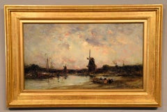 Antique Oil Painting by Edmund Aubrey Hunt "A Dutch Estuary, Evening"