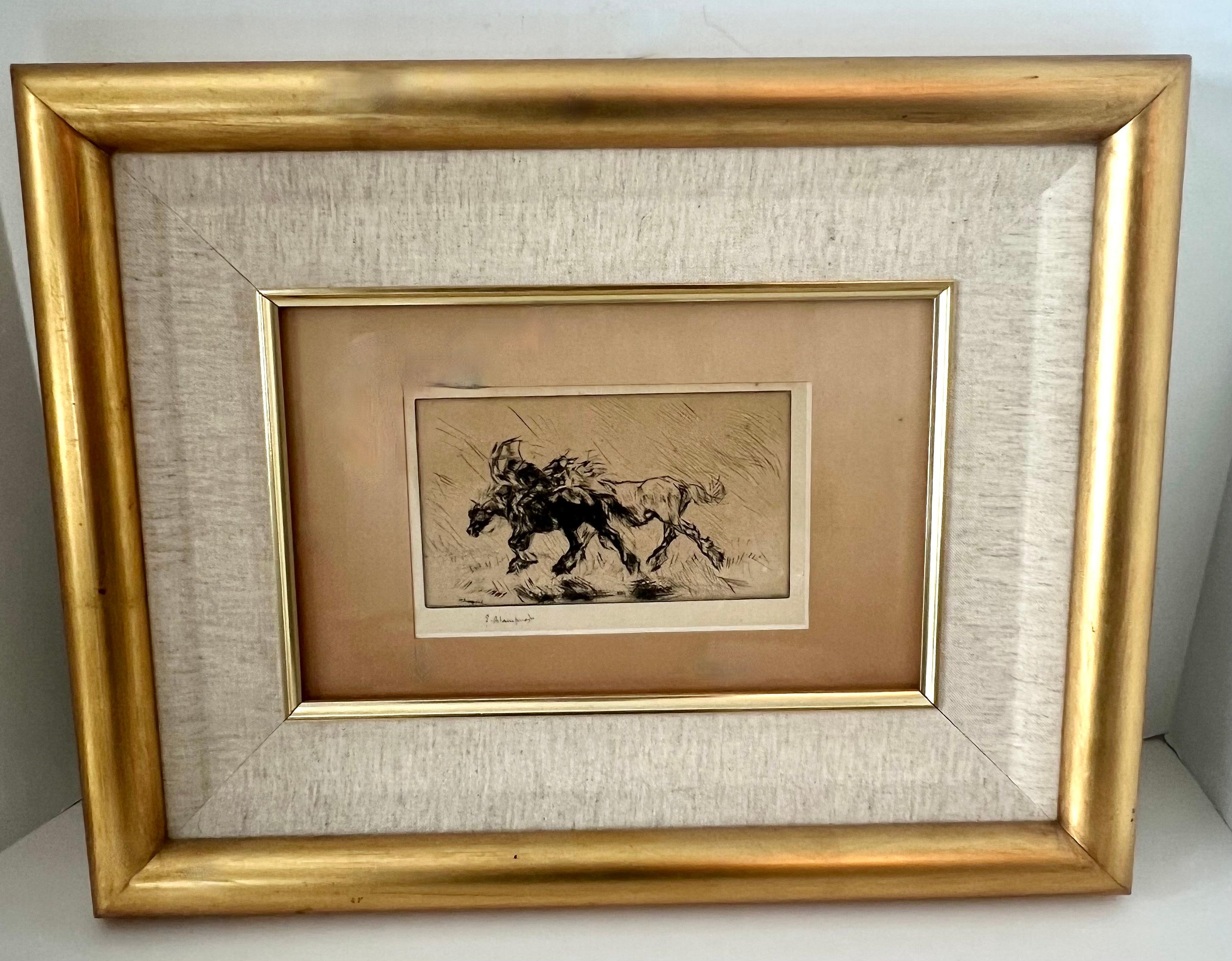  	Edmund Blampied Pen Drawing of a Horse Matted and Framed in Gilt Frame For Sale 4