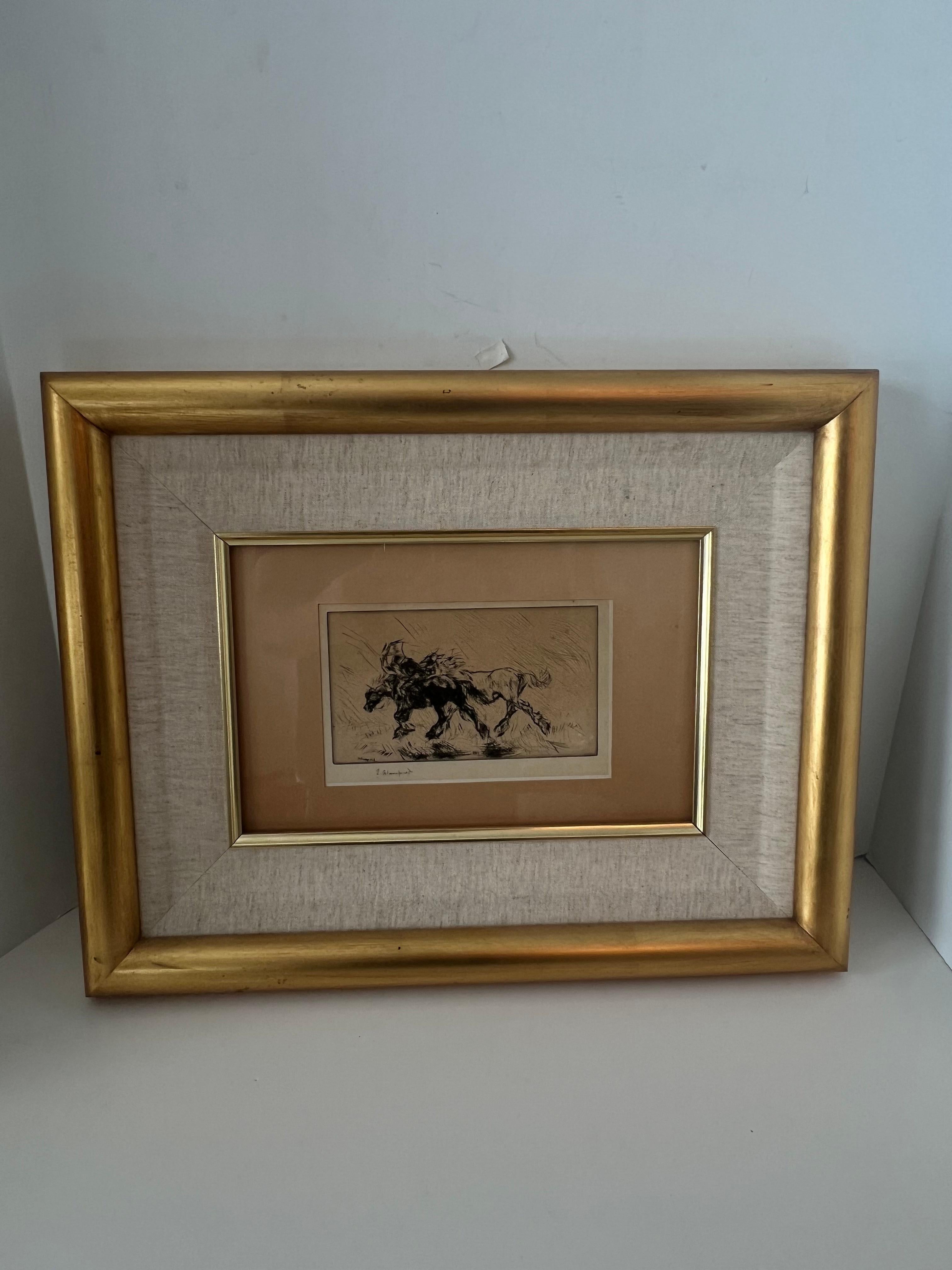  	Edmund Blampied Pen Drawing of a Horse Matted and Framed in Gilt Frame For Sale 5