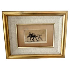 Edmund Blampied Pen Drawing of a Horse Matted and Framed in Gilt Frame