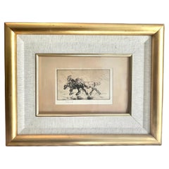 	Edmund Blampied Pen Drawing of a Horse Matted and Framed in Gilt Frame