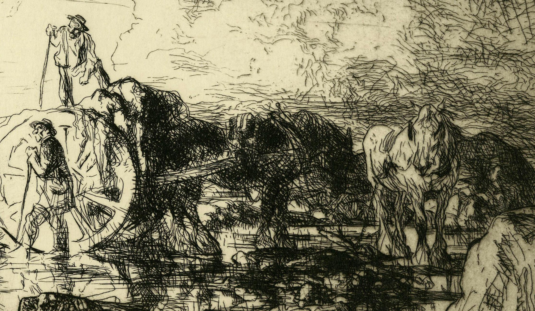 A Jersey Vraic Cart
Etching, 1939
Signed lower center margin (see photo)
Signed and dated in the plate (see photo)
Edition 250 plus 10 on J. Whatman laid paper
Printed by David Strang, London 
The Print Club of Cleveland Publication No. 19 for