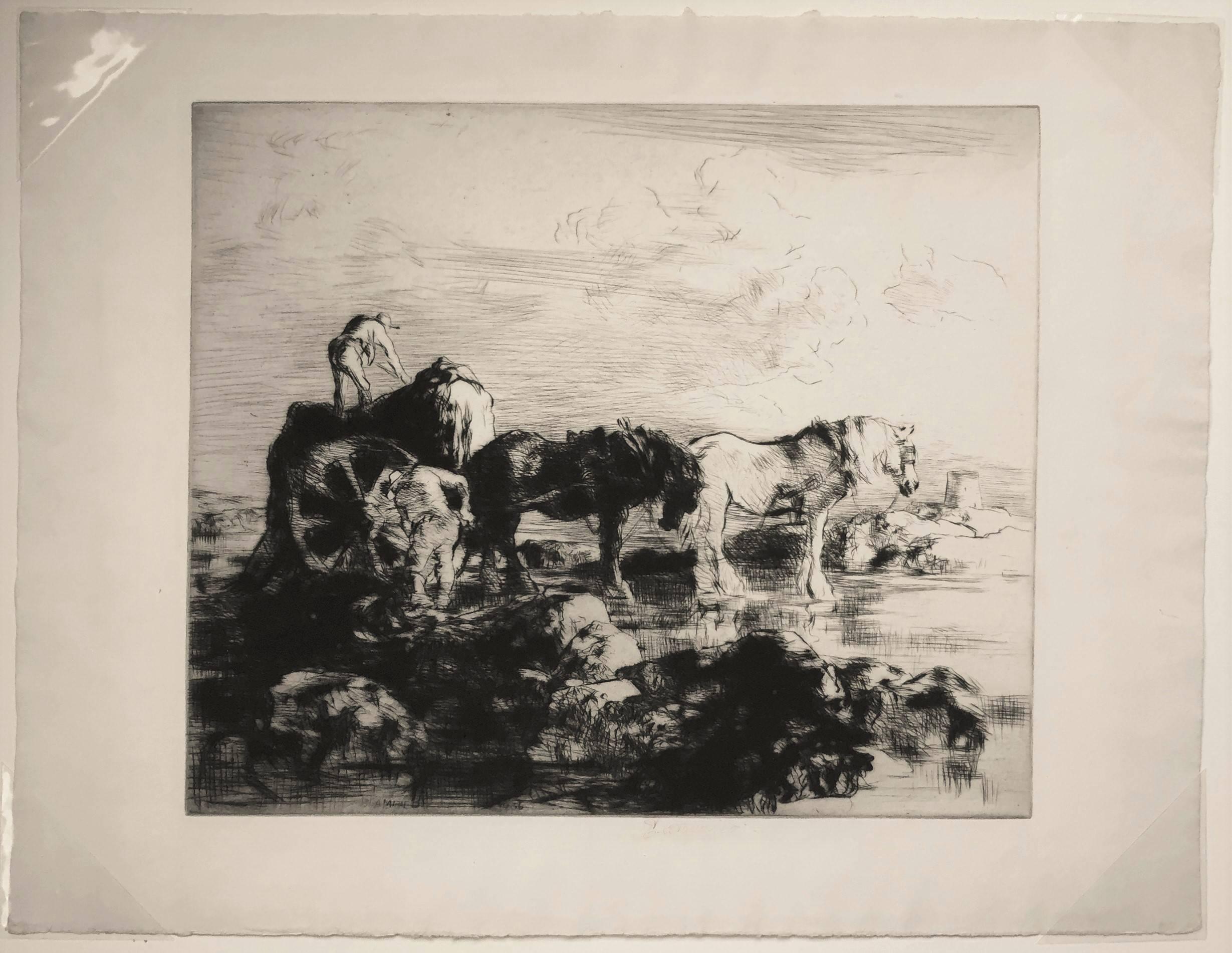 The Vraic Season (No 1)  alternately titled The Seaweed Harvest. - Print by Edmund Blampied