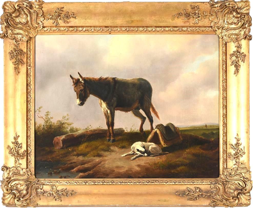 Edmund Bristow Animal Painting -  19th century Donkey & Dog in a landscape, oil, EDMUND BRISTOW (circle of)