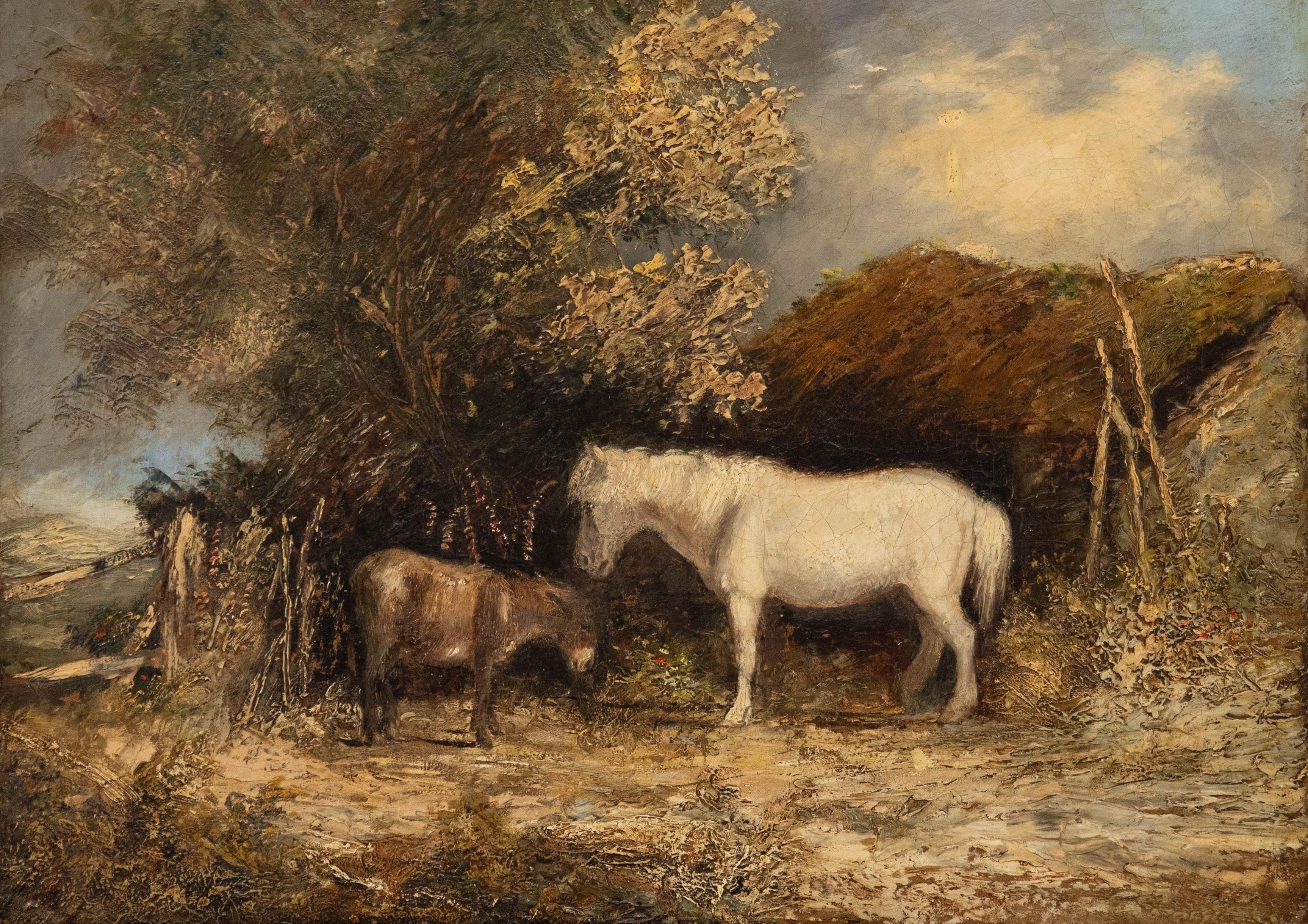 Attribuire. Edmund Bristow (1787-1876) - Olio del XIX secolo, L'asino e il cavallo 1