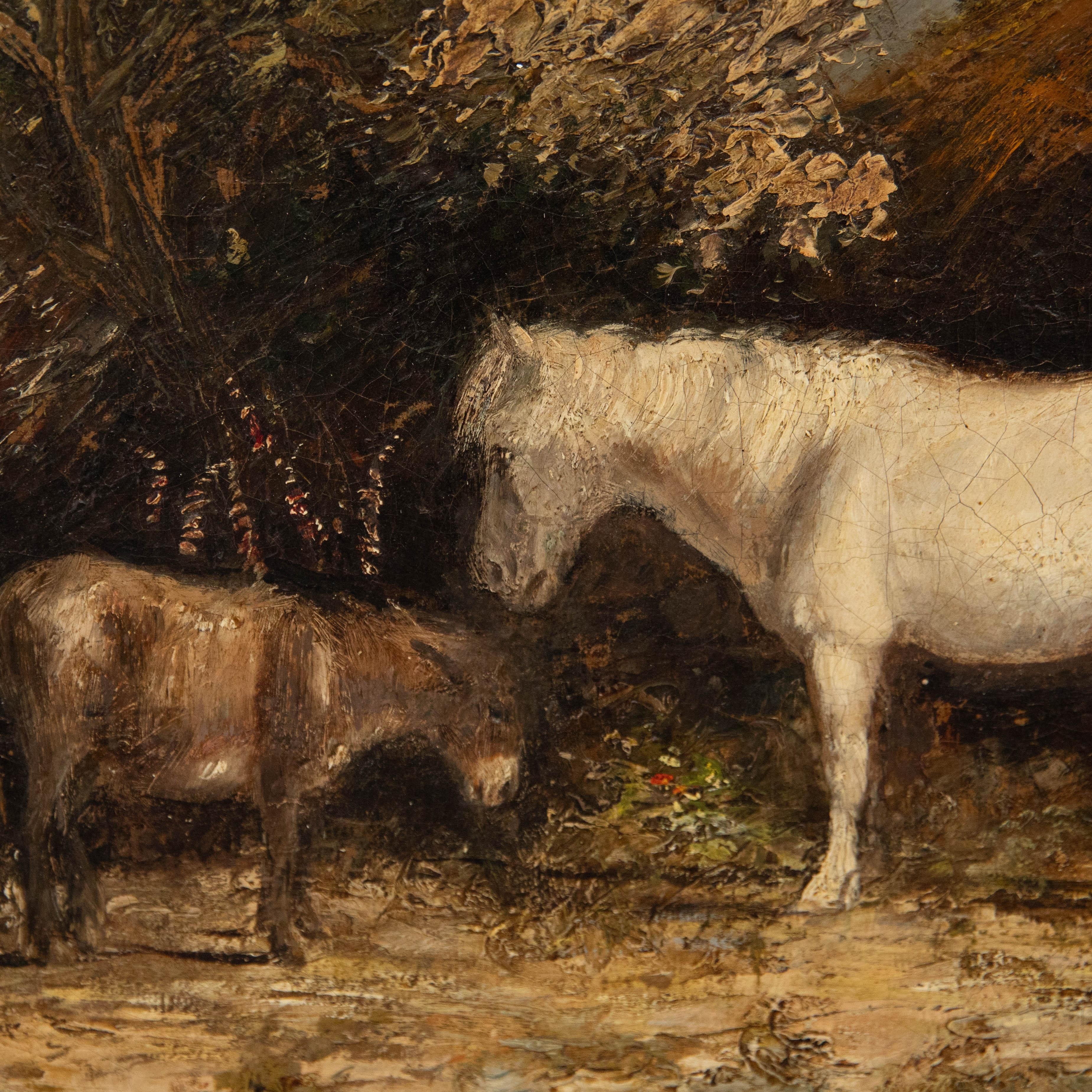 Attribuire. Edmund Bristow (1787-1876) - Olio del XIX secolo, L'asino e il cavallo 3