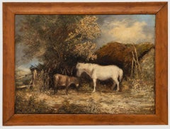 Attribuire. Edmund Bristow (1787-1876) - Olio del XIX secolo, L'asino e il cavallo