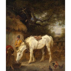 Edmund Bristow, Farmyard With White Mare, Oil Painting