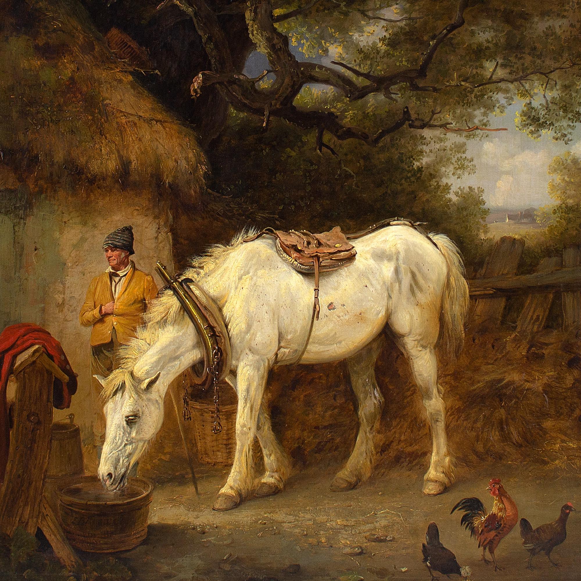 Edmund Bristow, Farmyard With White Mare, Oil Painting For Sale 4