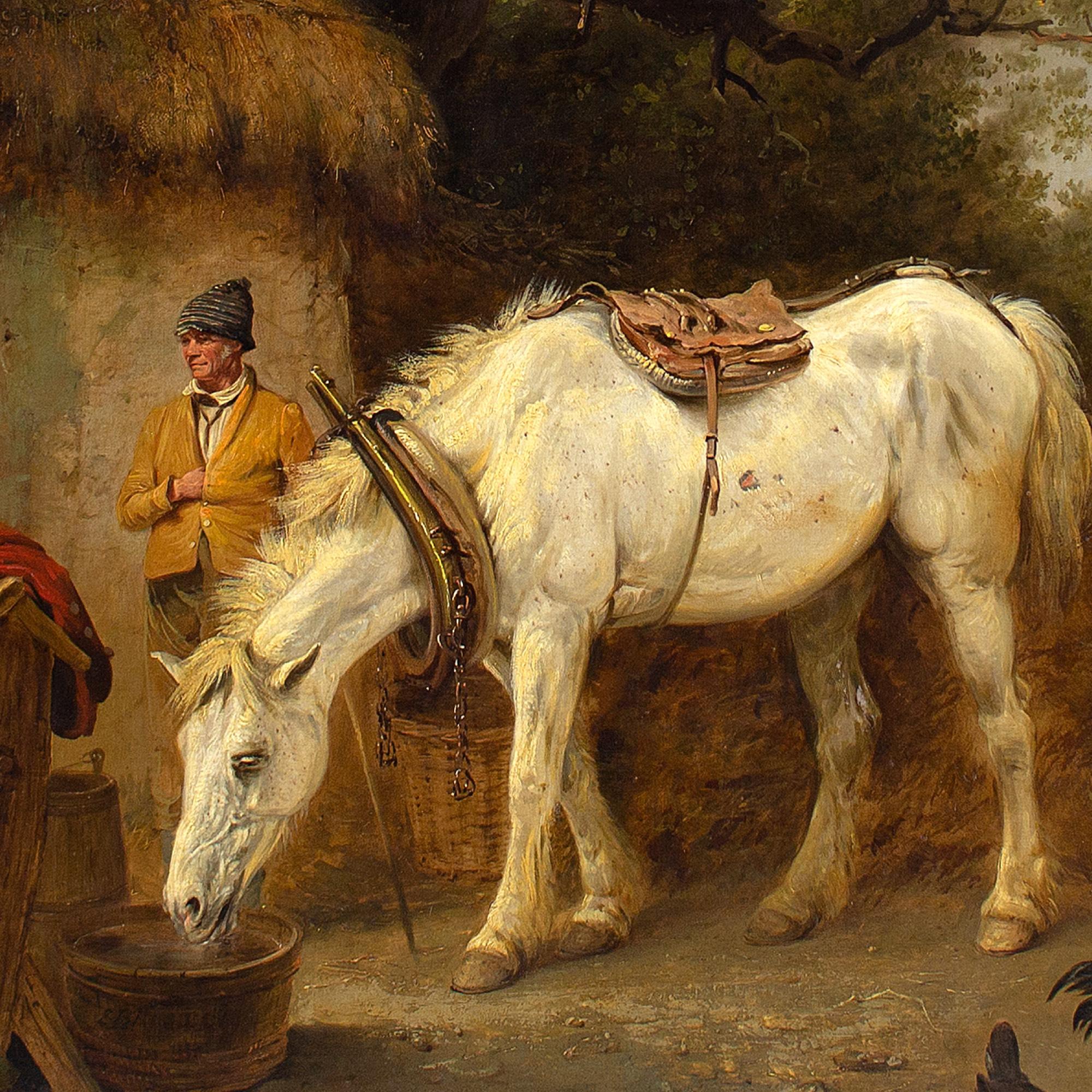 Edmund Bristow, Farmyard With White Mare, Oil Painting For Sale 5