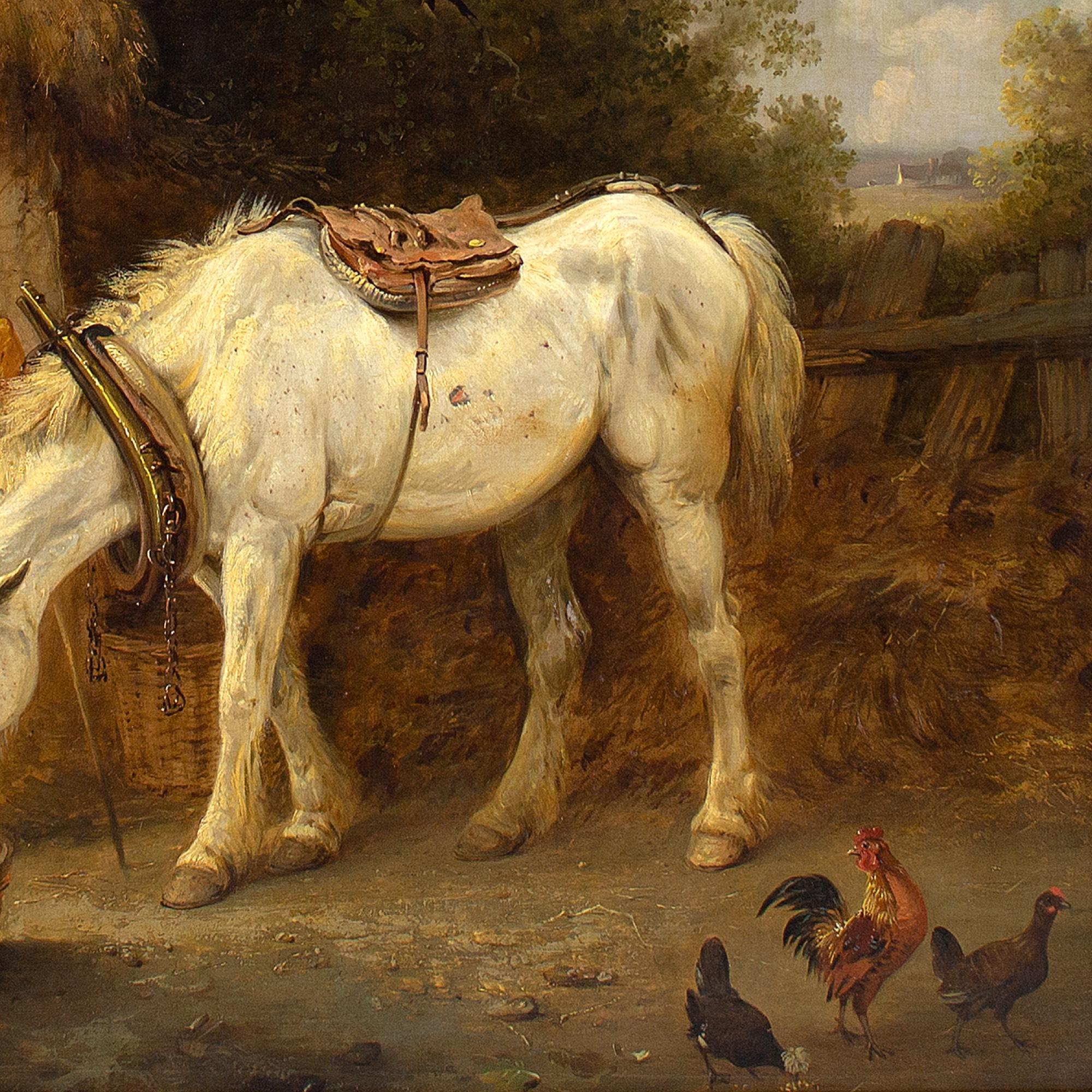 Edmund Bristow, Farmyard With White Mare, Oil Painting For Sale 6