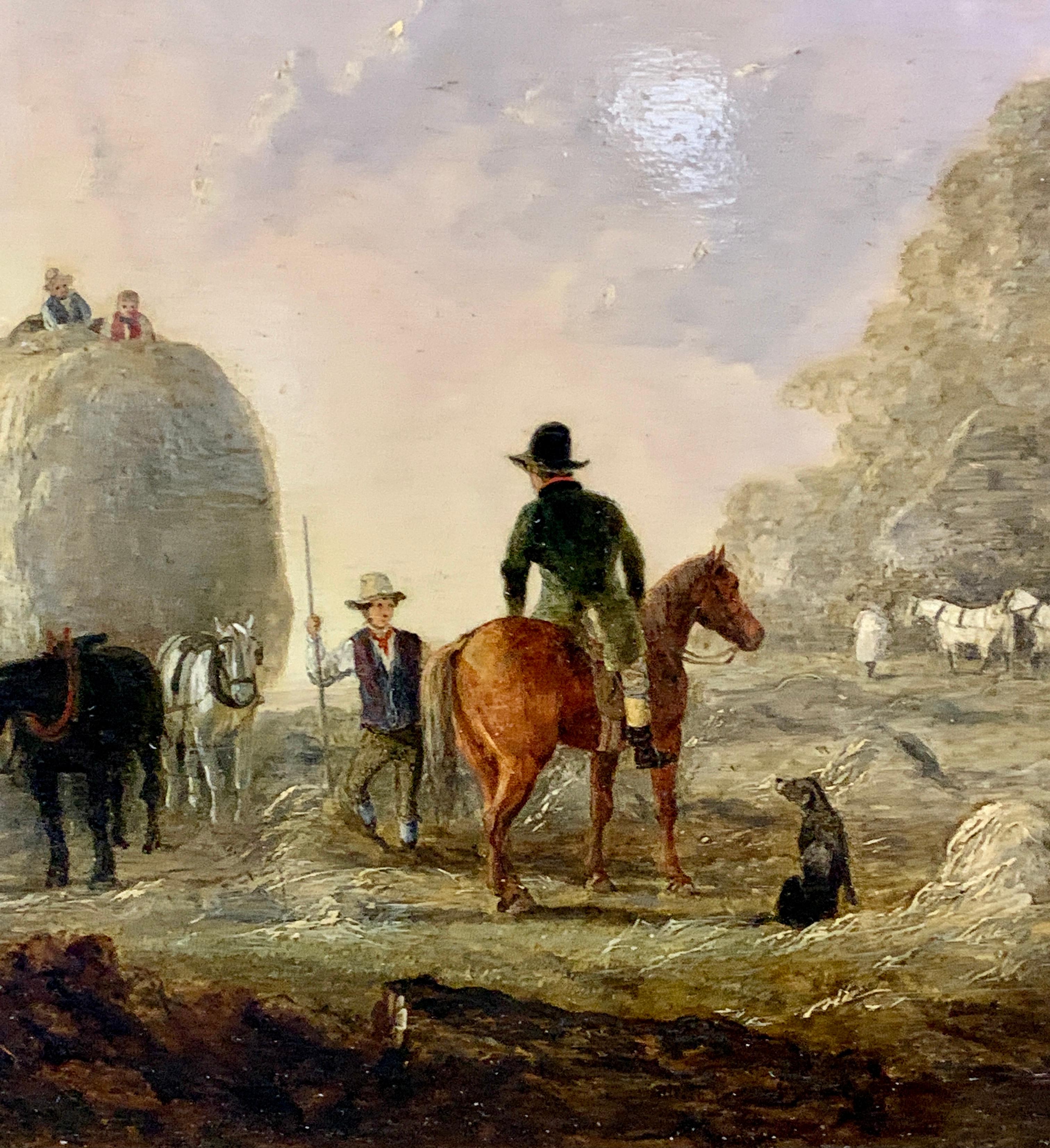 English 19th century landscape, men harvesting, horses, in an English Summer - Painting by Edmund Bristow