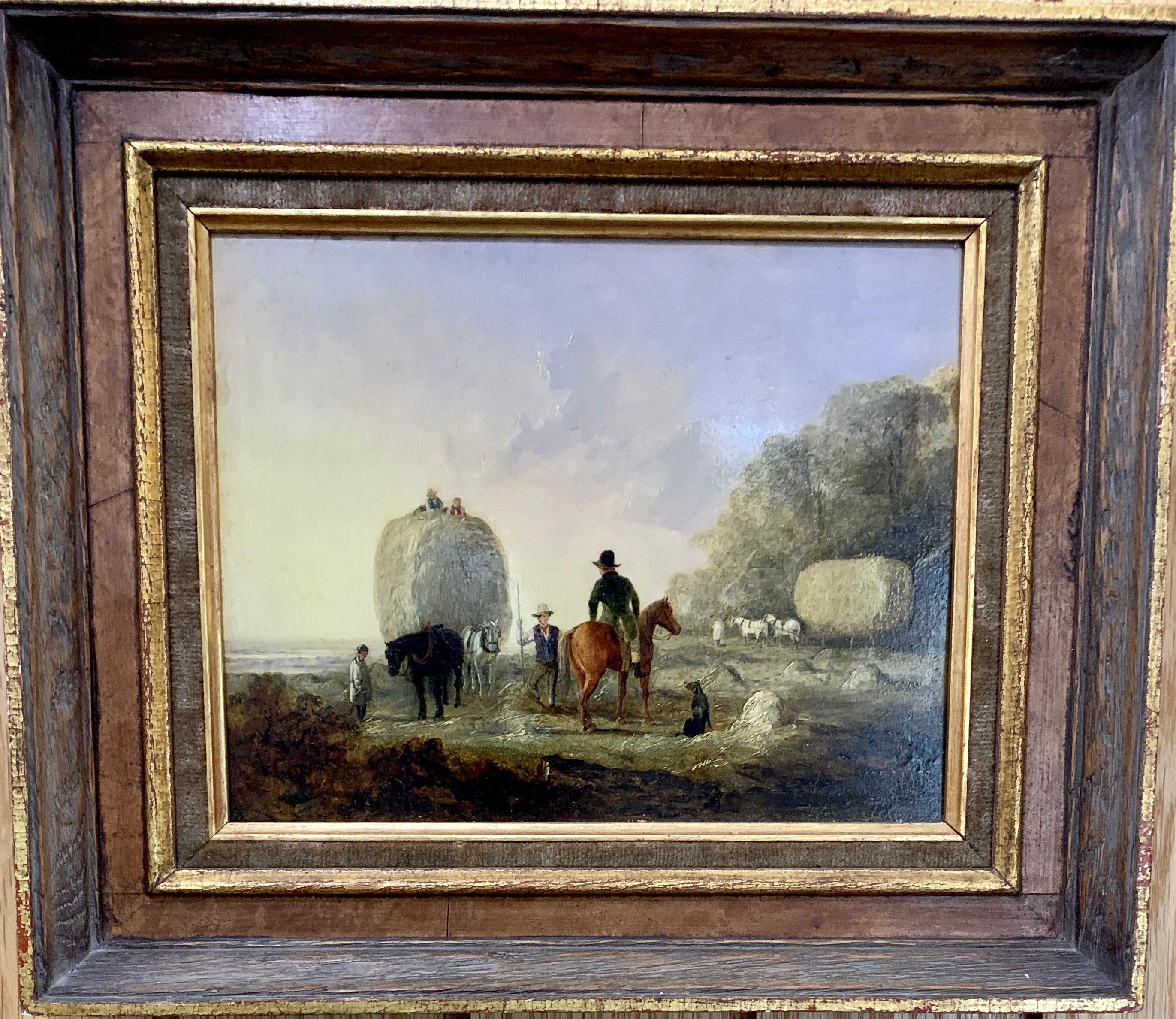 Edmund Bristow Figurative Painting - English 19th century landscape, men harvesting, horses, in an English Summer