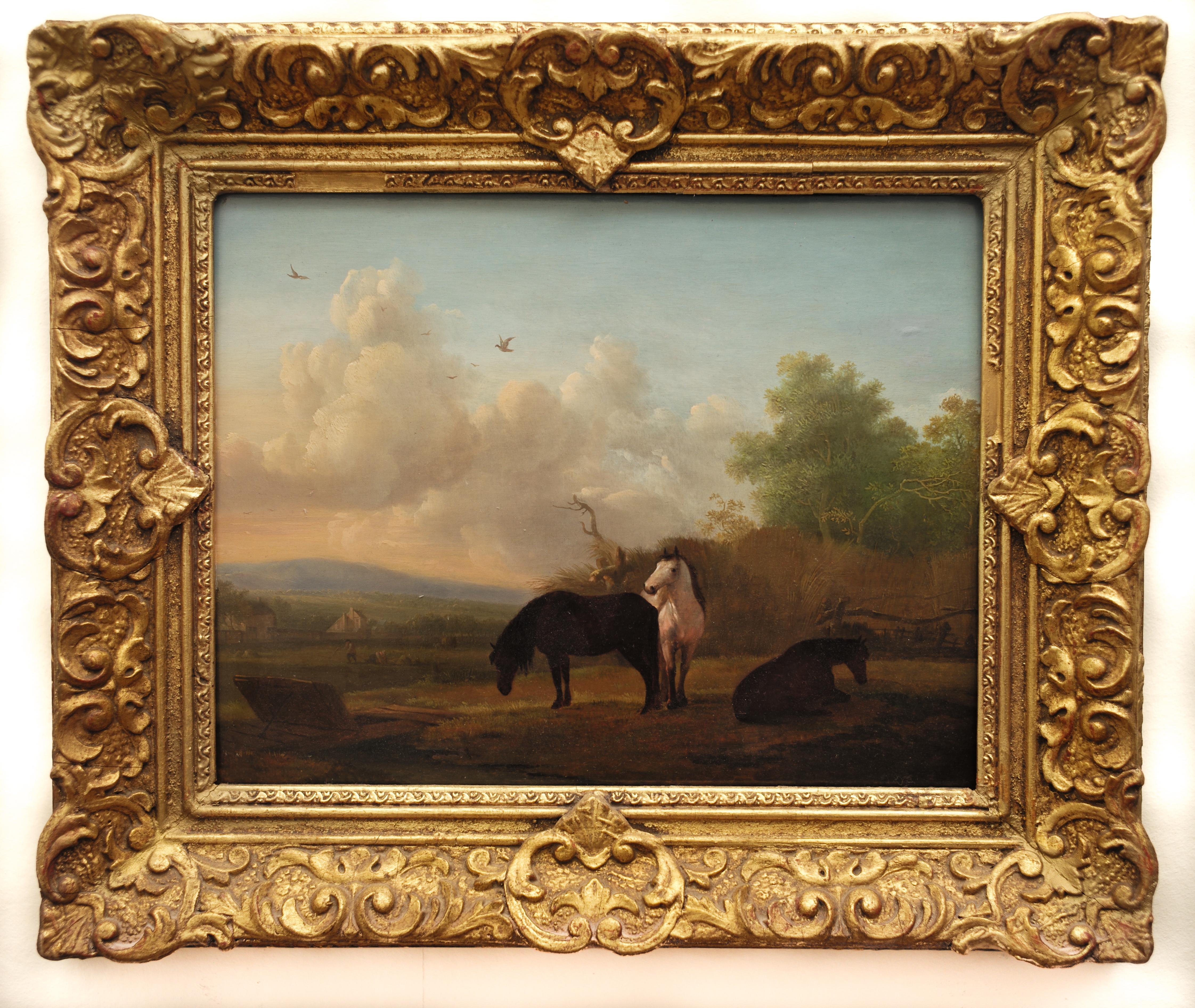 Horses Grazing by a Stream, 19th century. - Painting by Edmund Bristow