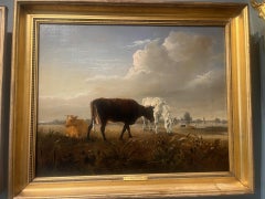 Victorian Nineteenth Century Rural Landscape with Horse and Cattle Oil Painting