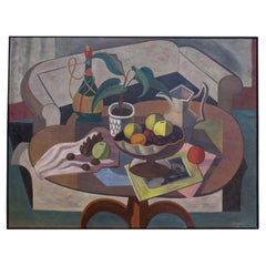 Vintage Edmund Brucker Signed Oil on Canvas Cubist Style Still Life Painting