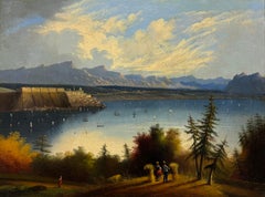 “Quebec City, 1853” Panoramic Landscape View, Cityscape, Canada Signed Oil