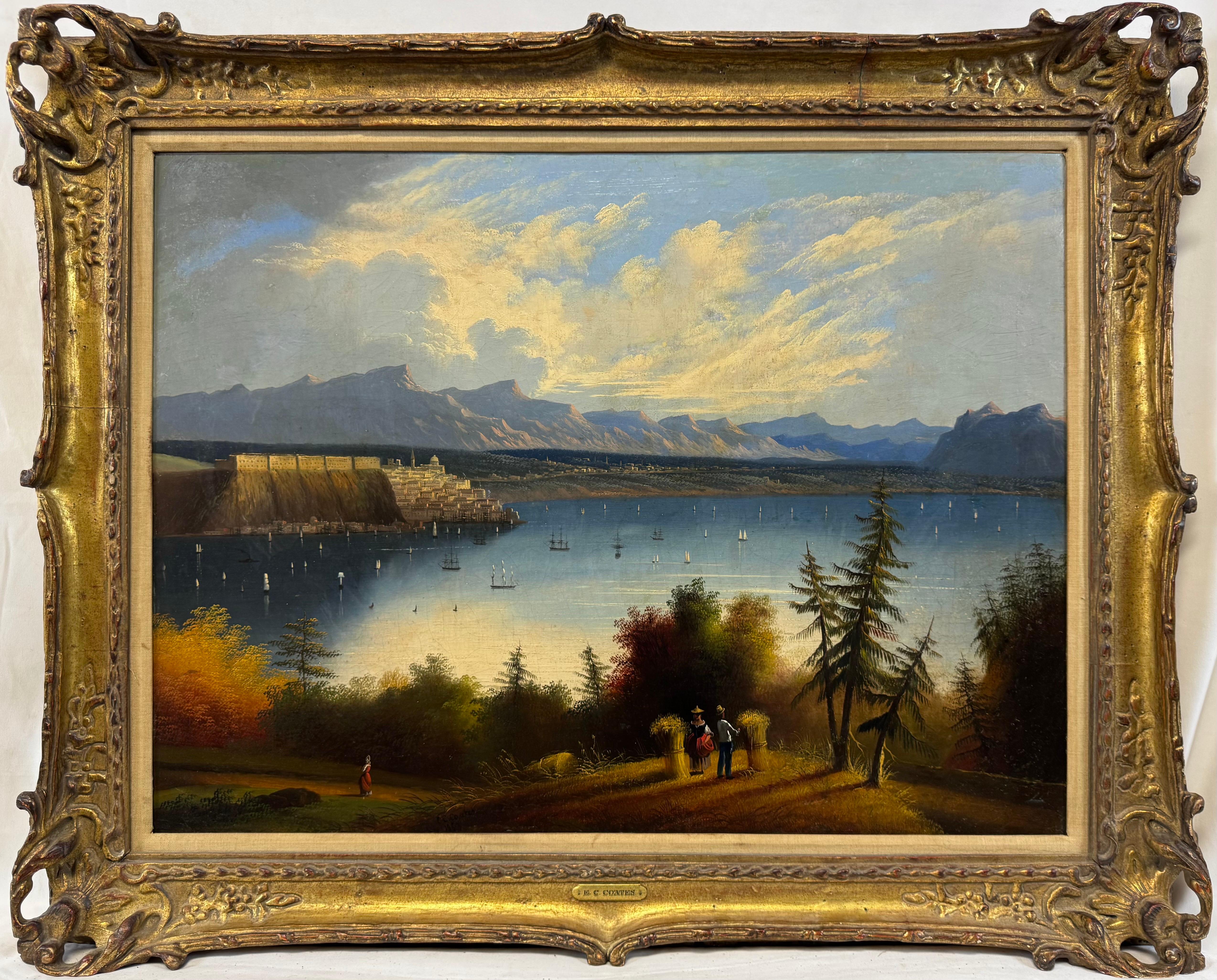 Landscape Painting Edmund C. Coates - "Québec, 1853" Vue panoramique du paysage, huile sur toile signée, Canada