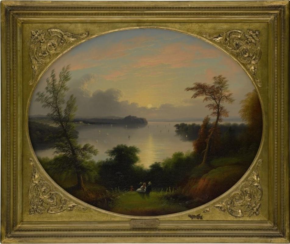 Edmund C. Coates Landscape Painting - "View of Saratoga Lake, " Edmund Coates, Hudson River School, New York Landscape