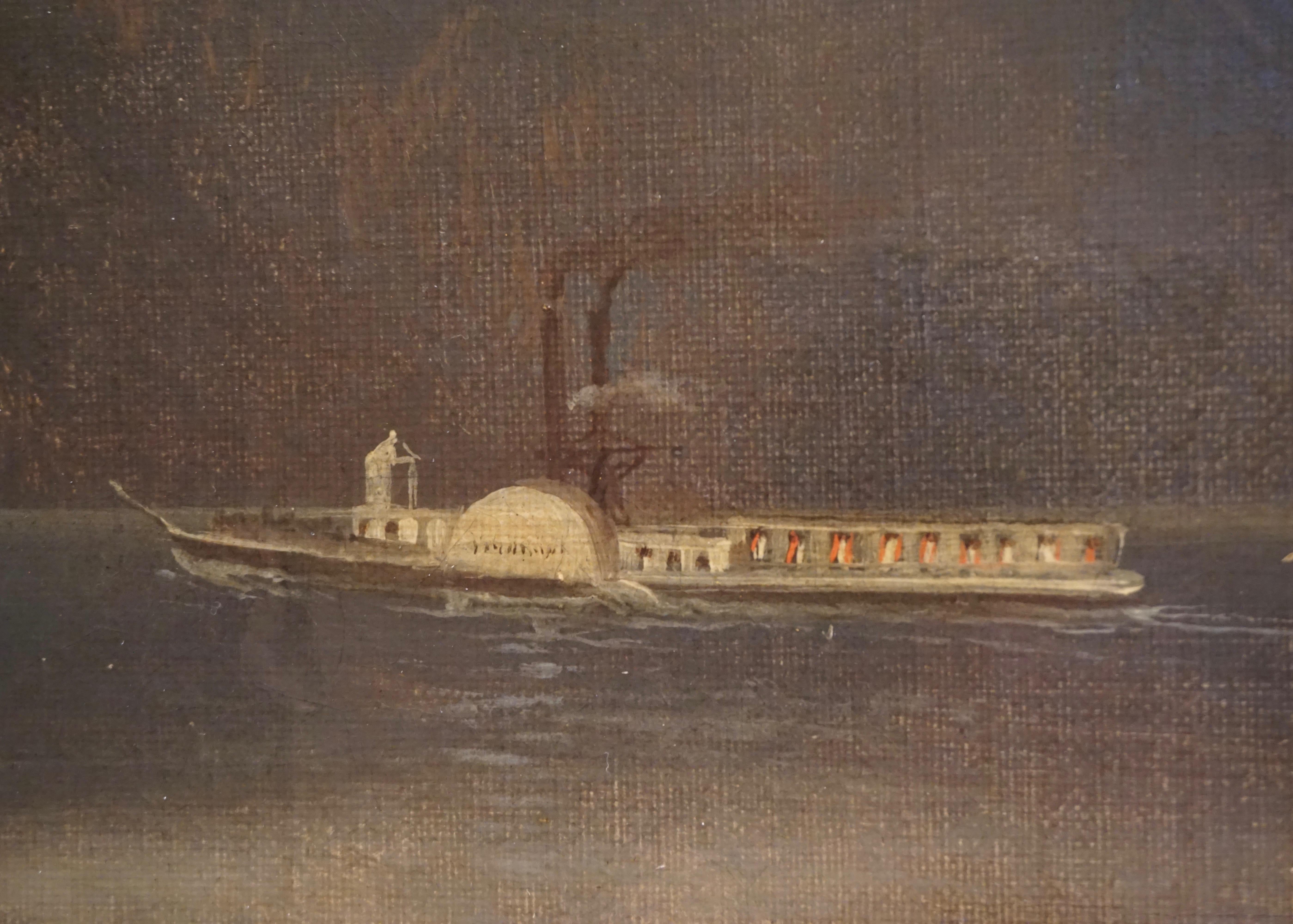 Mid-19th Century Edmund C. Coates, Oil on Canvas of Bartlett Lighthouse, Caldwell's Landing, 1867