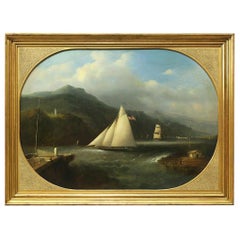 Antique Edmund C. Coates, Oil on Canvas of Bartlett Lighthouse, Caldwell's Landing, 1867