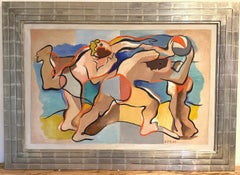 Vintage "AT THE BEACH" 1934 MODERN MASTERPIECE WACO TEXAS BAYLOR UNIVERSITY CHAIRMAN