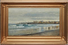 Peinture à l'huile ancienne d'un paysage marin de plage:: Newport Rhode Island:: par Edmund Darch Lewis