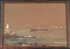 Maritime Scene (Framed 19th Century Antique Seascape Ocean Painting)