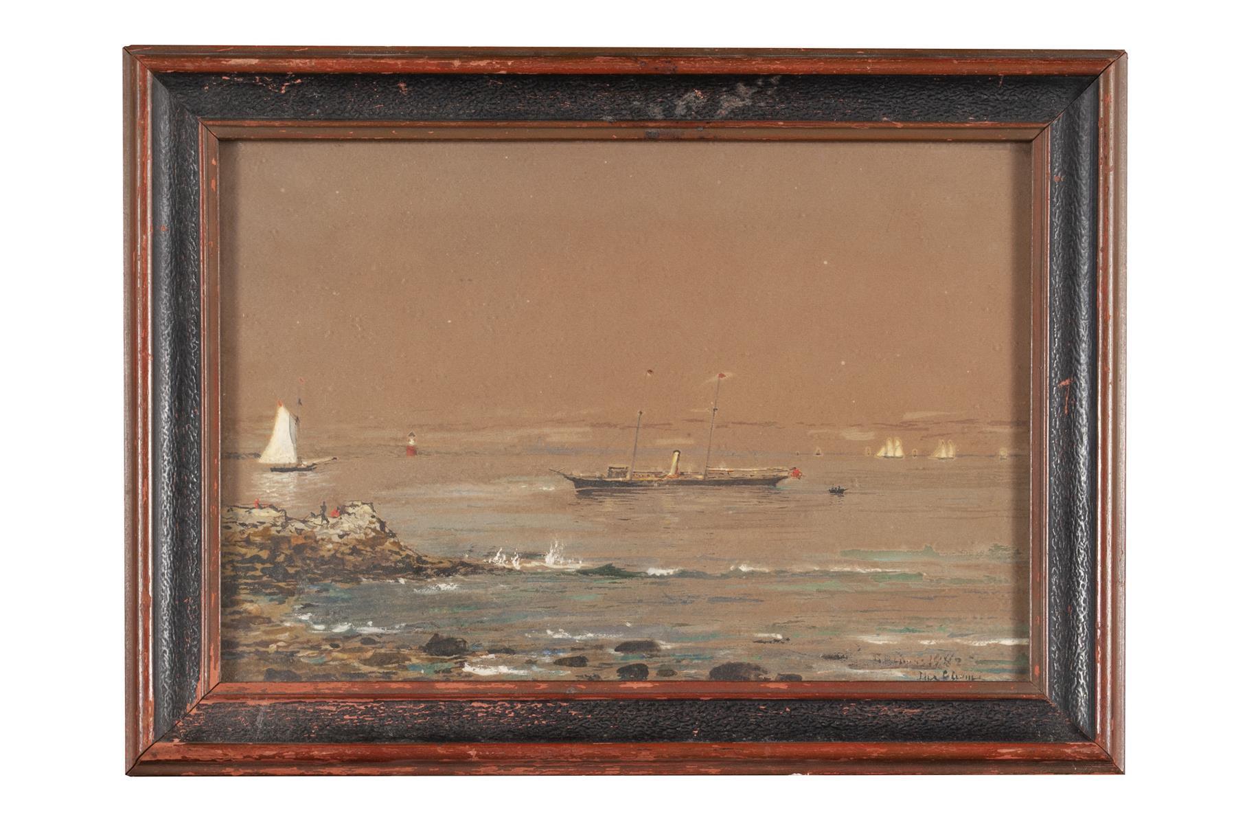 Edmund Darch Lewis Landscape Painting - Maritime Scene (Framed 19th Century Antique Seascape Ocean Painting)