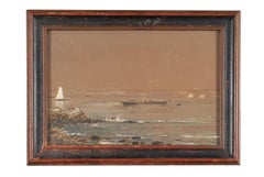 Maritime Scene (Framed 19th Century Antique Seascape Ocean Painting)