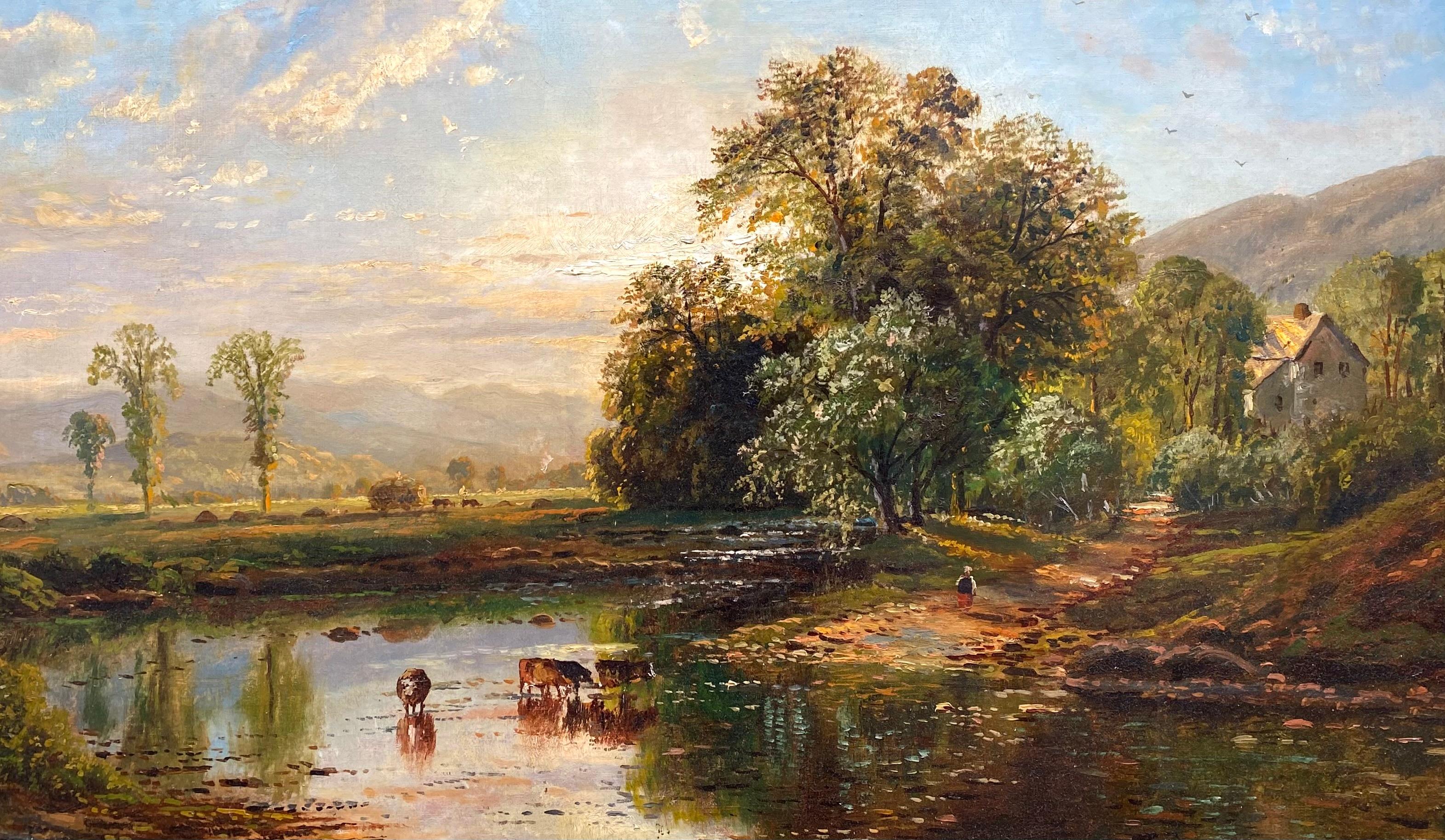 Hier sehen Sie ein herausragendes Beispiel für die landschaftliche Meisterschaft des amerikanischen Künstlers Edmund Darch Lewis.  Fabelhaftes Licht und Klarheit der bukolischen Szene. Signiert unten rechts und datiert 1870.  Kürzlich gereinigt.