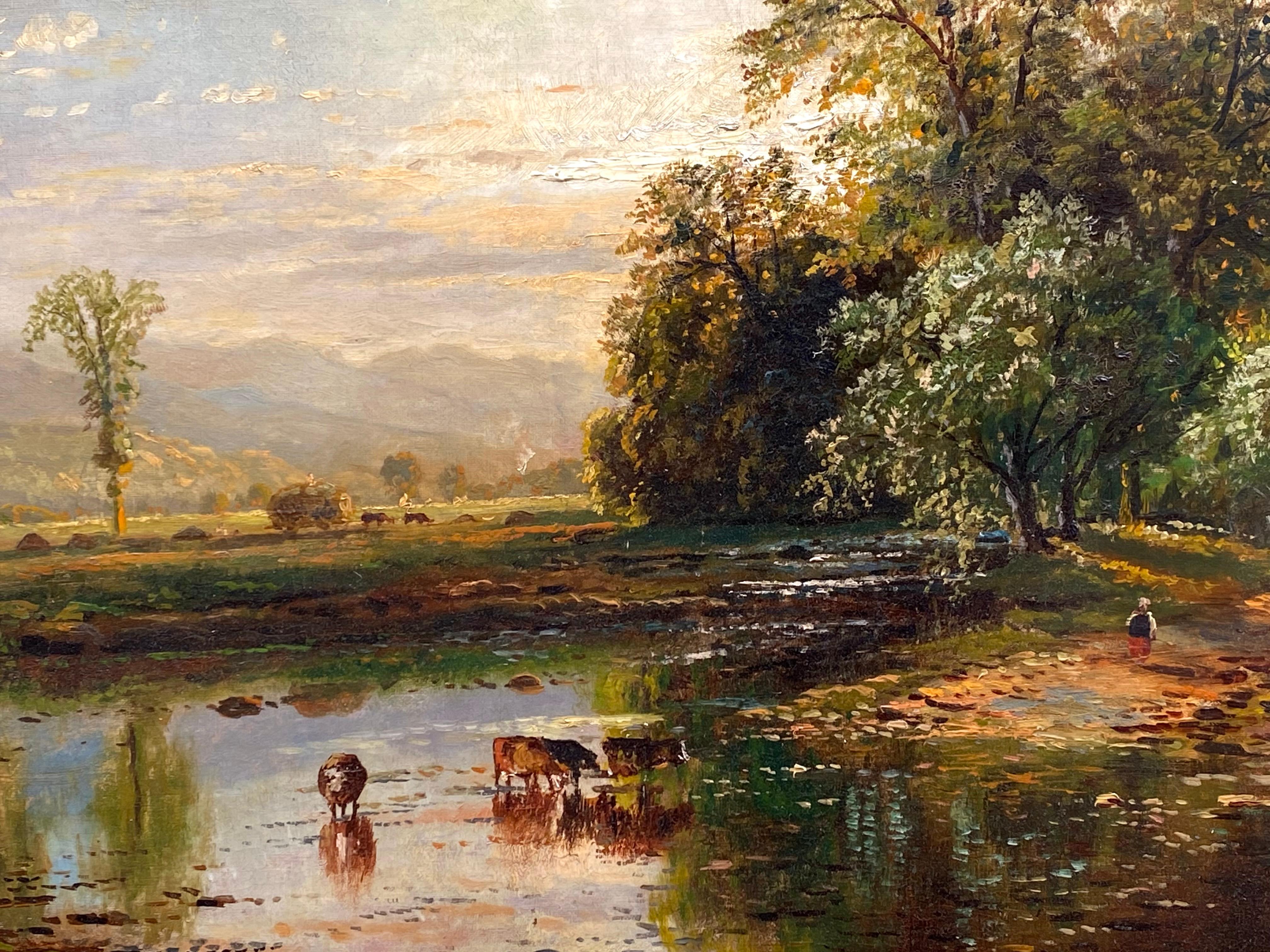 Here for your consideration is an out standing example of the landscape mastery of American artist, Edmund Darch Lewis.  Fabulous light and clarity of the bucolic scene. Signed lower right and dated 1870.  Recently cleaned. Several old patches verso