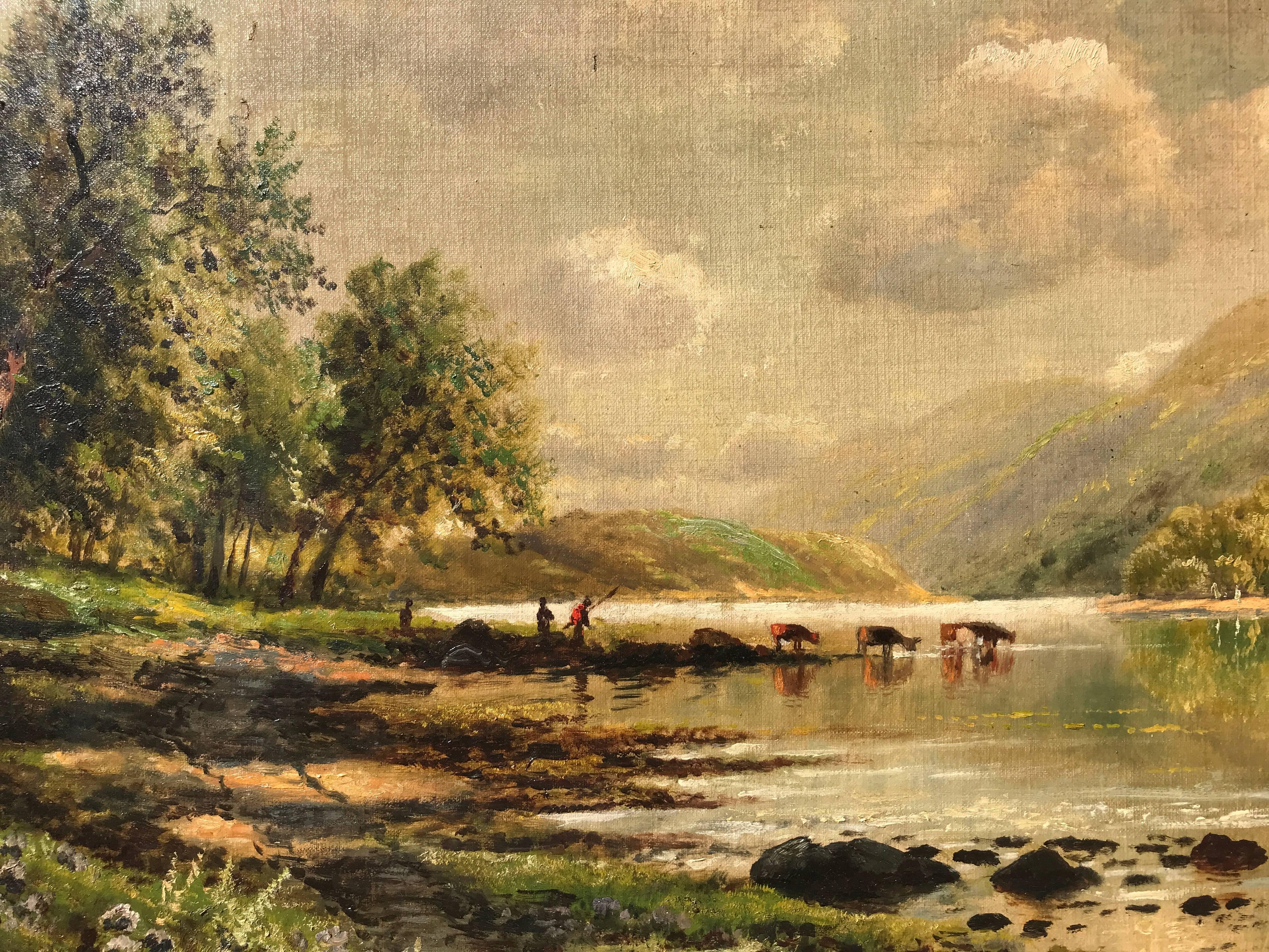 « Eau-dessus de la bouilloire » - Marron Landscape Painting par Edmund Darch Lewis