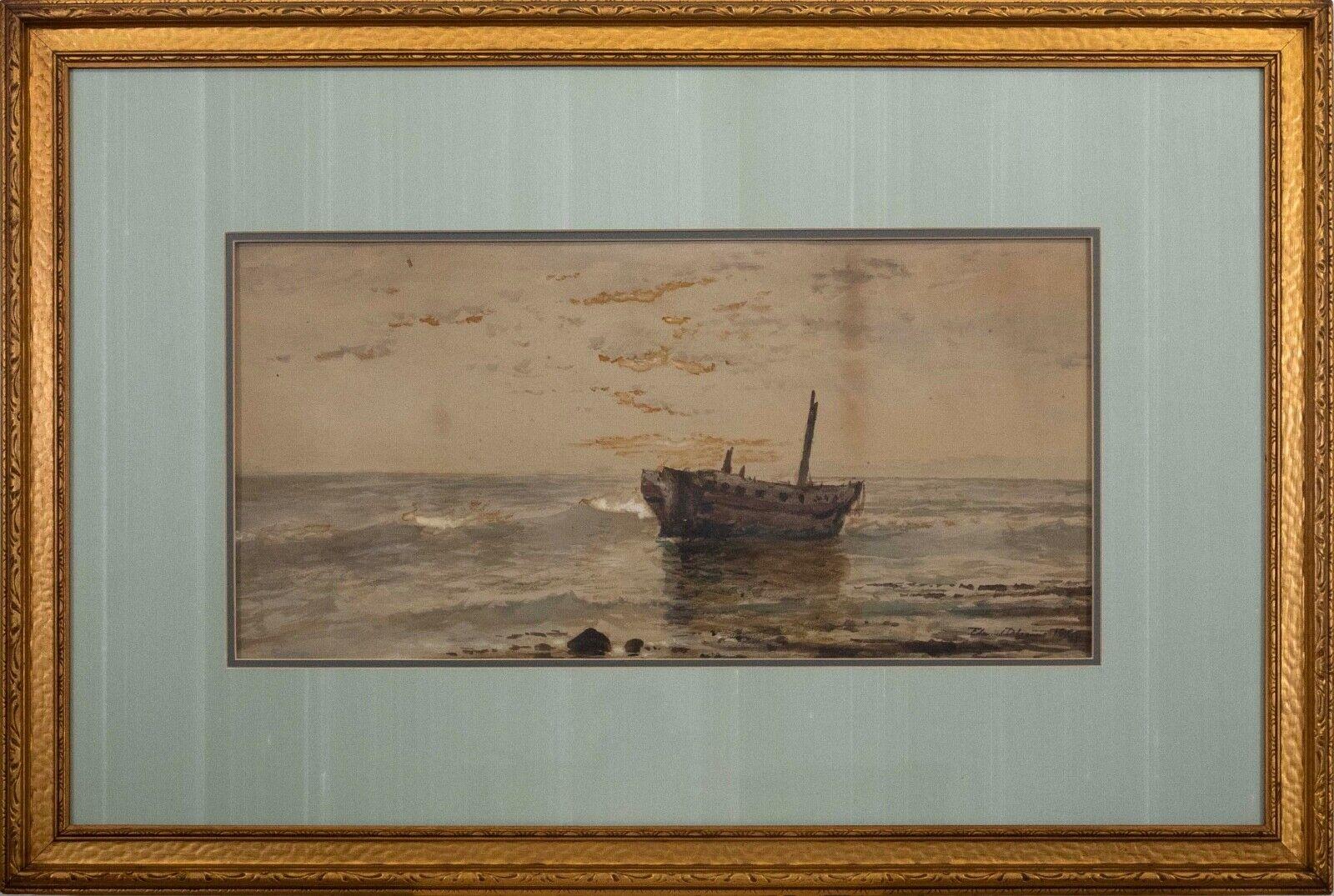 A traditional antique watercolor on paper depicting a boat at sea by Edmund Darch Lewis. Signed on the bottom right and dated 1867. Edmund Darch Lewis (1835-1910) was an American landscape painter known for his prolific style and marine oils and
