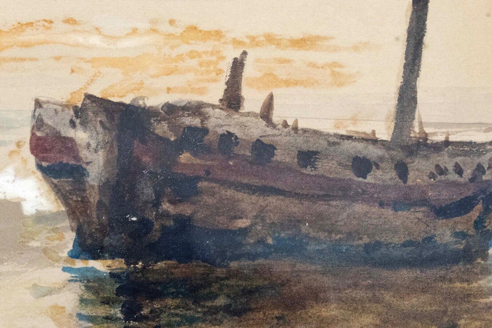 Mid-19th Century Edmund Darch Lewis Signed Boat at Sea Antique Impressionist Watercolor on Paper For Sale