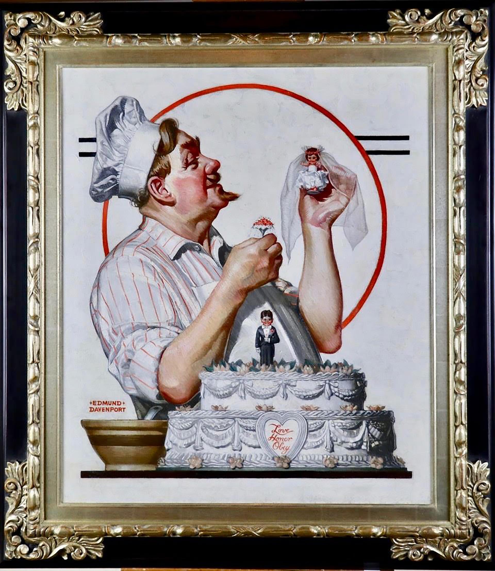 Le Chef et le gâteau de mariage, couverture de table de soirée du samedi - Painting de Edmund Davenport