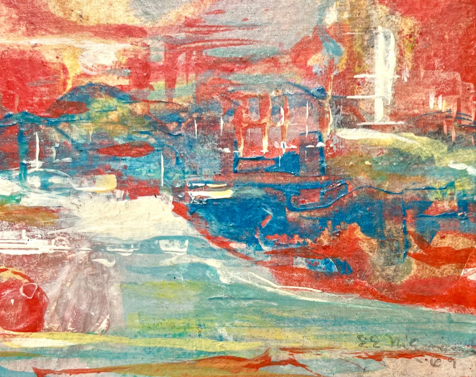 Paysage abstrait intitulé « Harvest Moon » - Painting de Edmund E Niemann