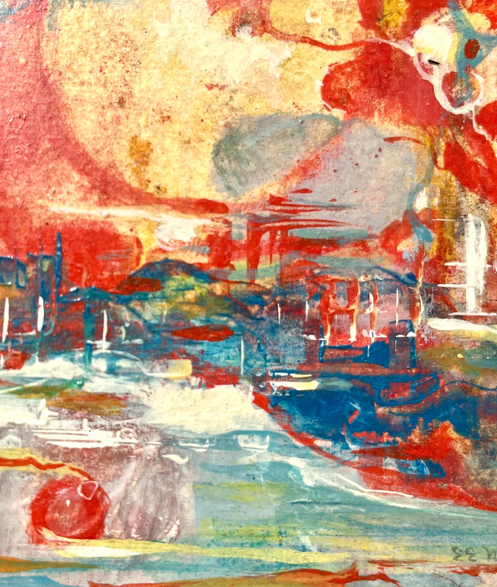 Paysage abstrait intitulé « Harvest Moon » - Expressionnisme abstrait Painting par Edmund E Niemann