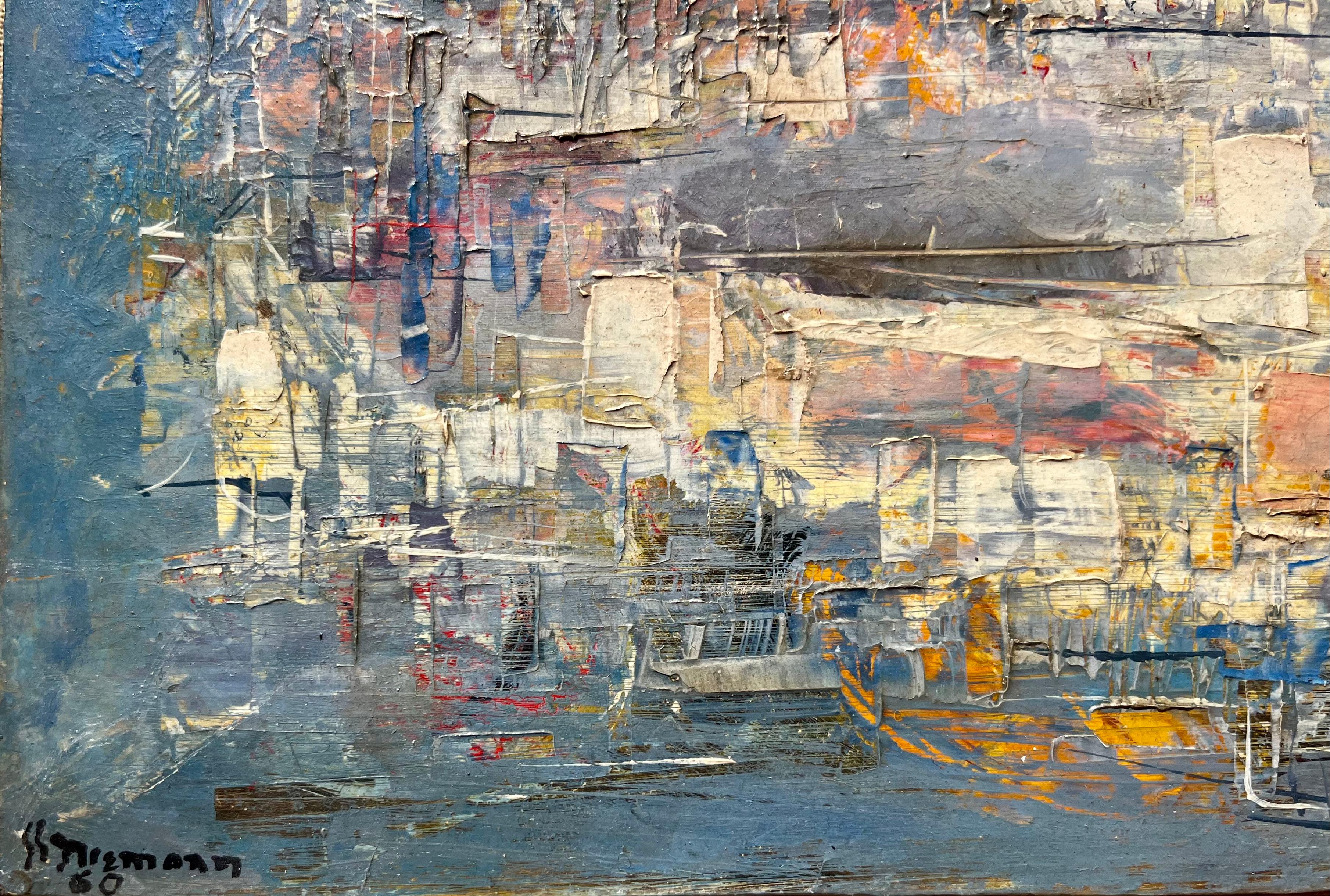 Abstraktes kubistisches Ölgemälde – Painting von Edmund E Niemann