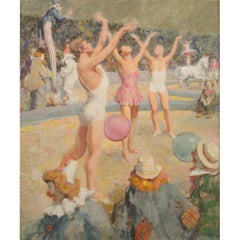 Edmund F. Ward (American, b.  1892 - d. 1990) "Gymnasts in Circus" painting.