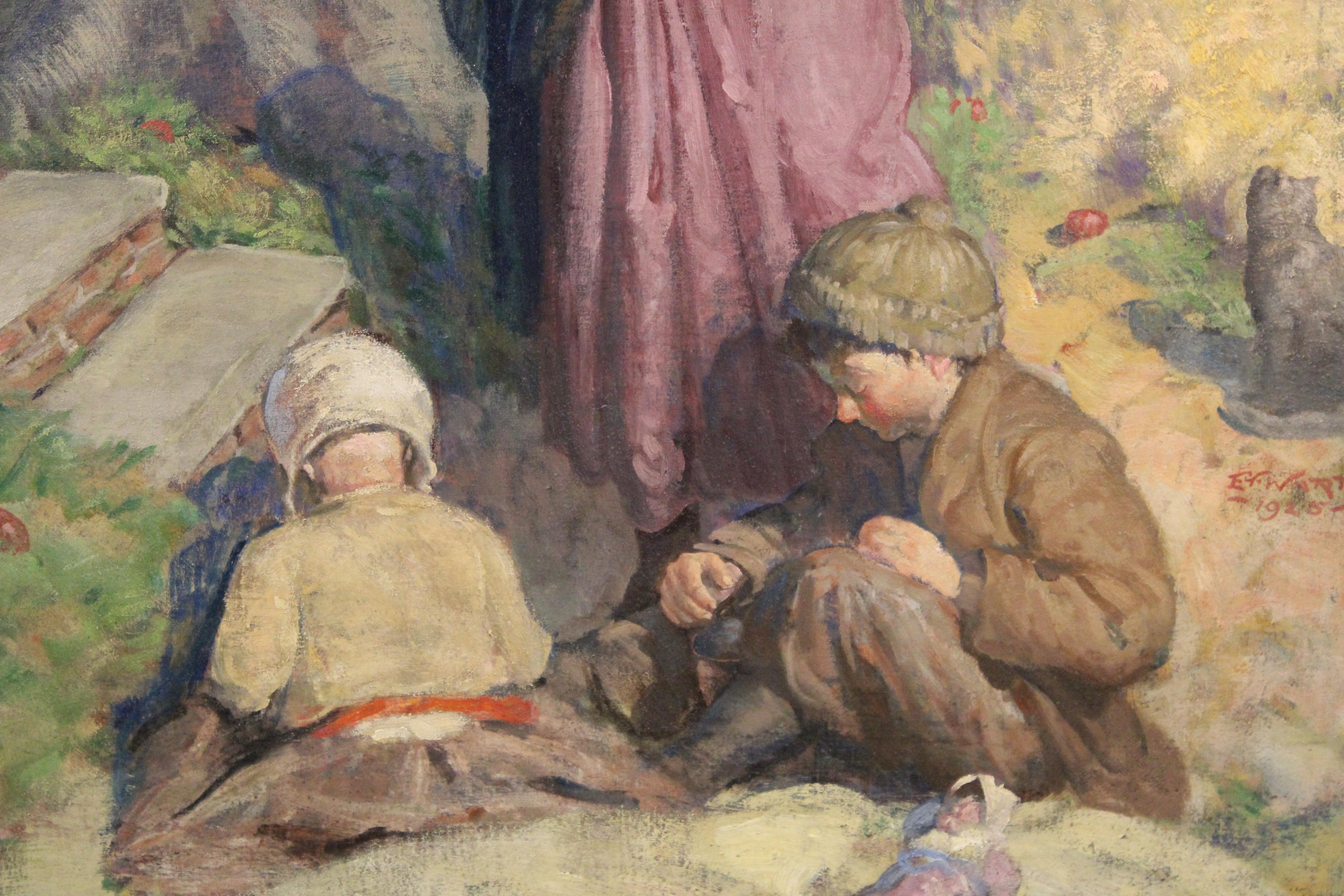 Edmund Franklin Ward American Oil Painting of a Woman and Children In Good Condition In New York, NY