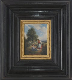 Miniature 19th Century Austrian Pastoral Oil on Wood