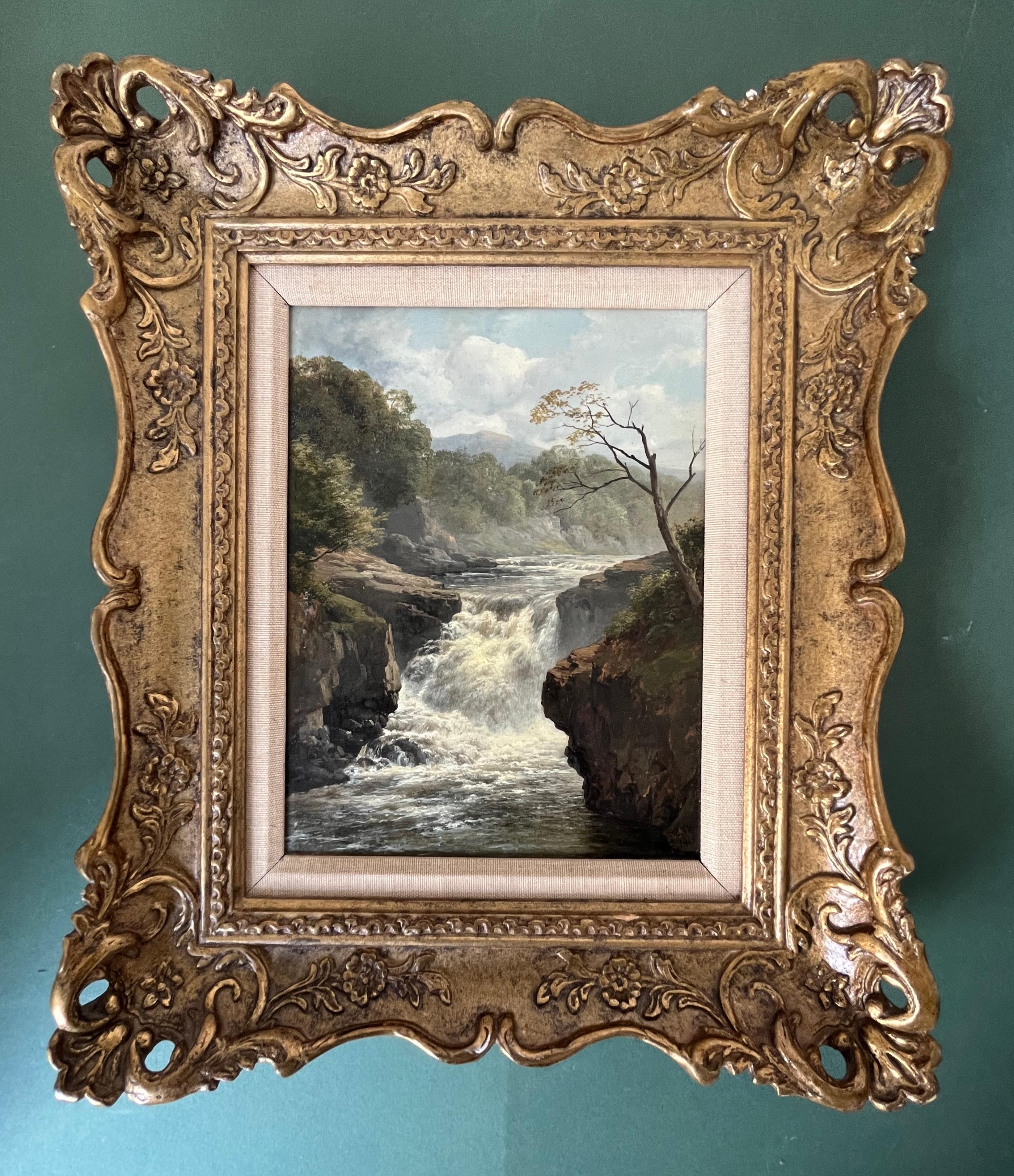 Edmund Gill, Wunderschönes viktorianisches Ölgemälde der Wasserfälle von Clyde, Wasserfall, Schottland im Angebot 9