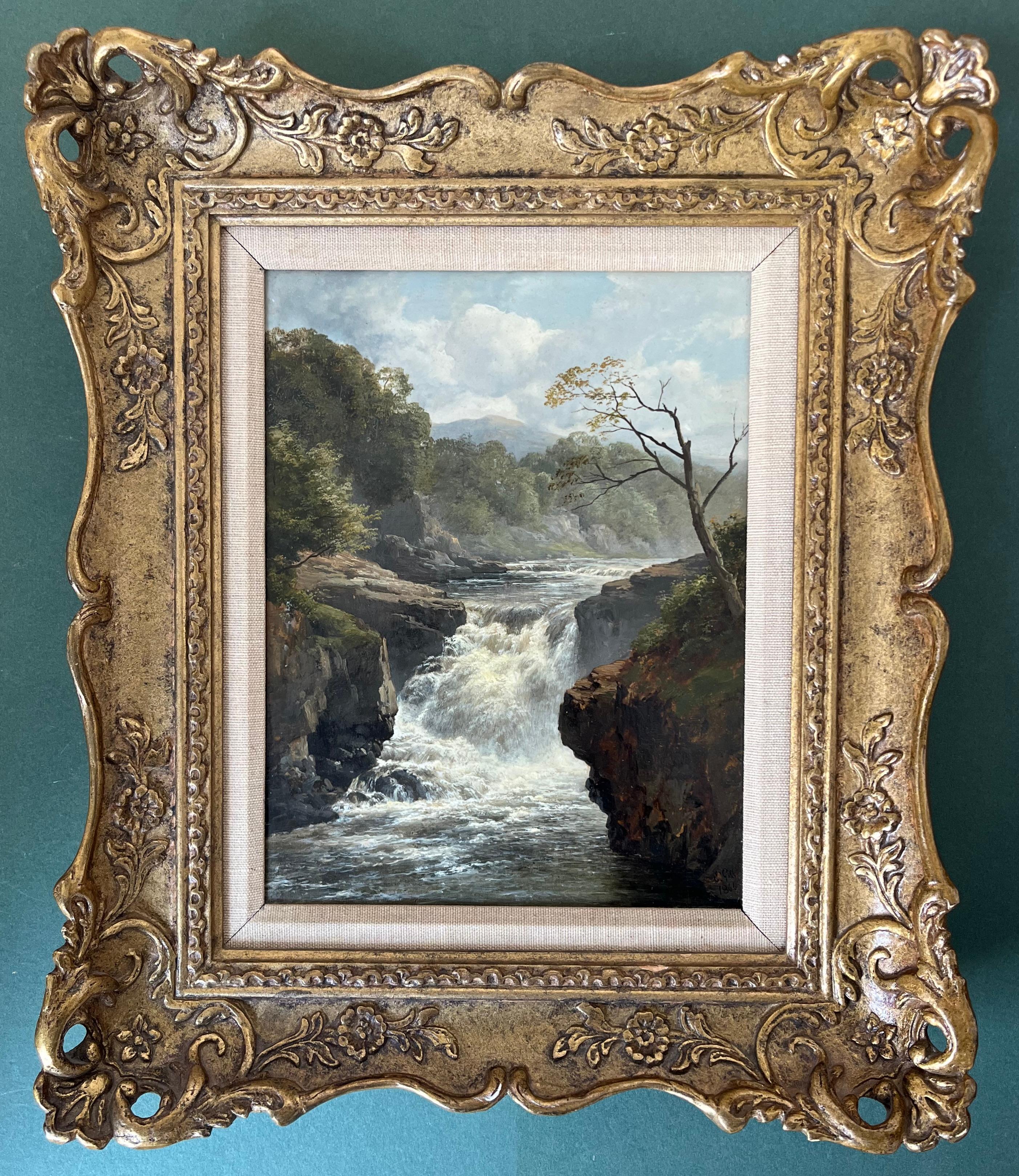 Edmund Gill, Wunderschönes viktorianisches Ölgemälde der Wasserfälle von Clyde, Wasserfall, Schottland im Angebot 2