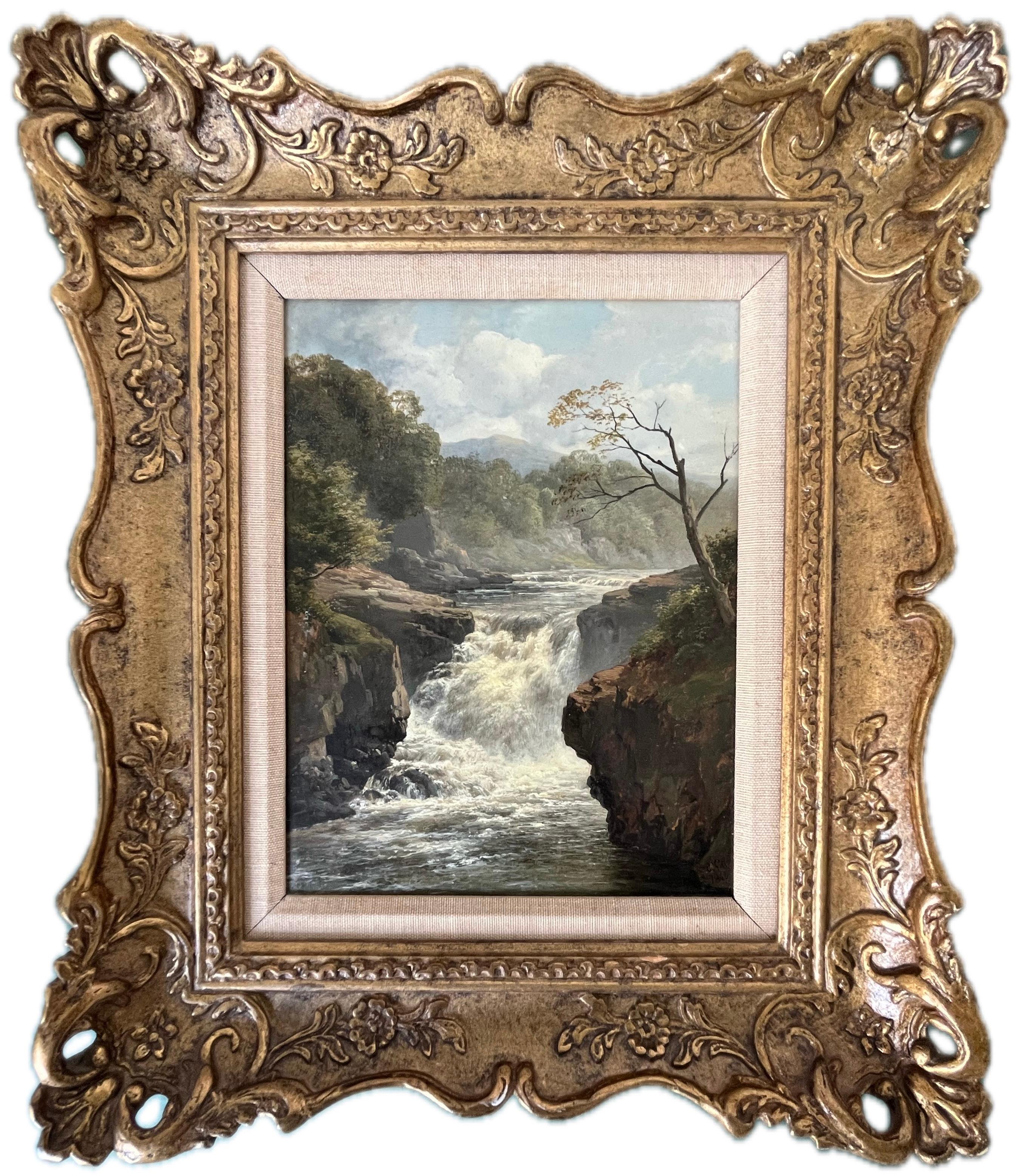 Edmund Gill, Wunderschönes viktorianisches Ölgemälde der Wasserfälle von Clyde, Wasserfall, Schottland im Angebot 1