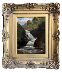 Edmund Gill, Wonderful Victorian oil of the Falls of Fender, Glen Tilt, Scotland