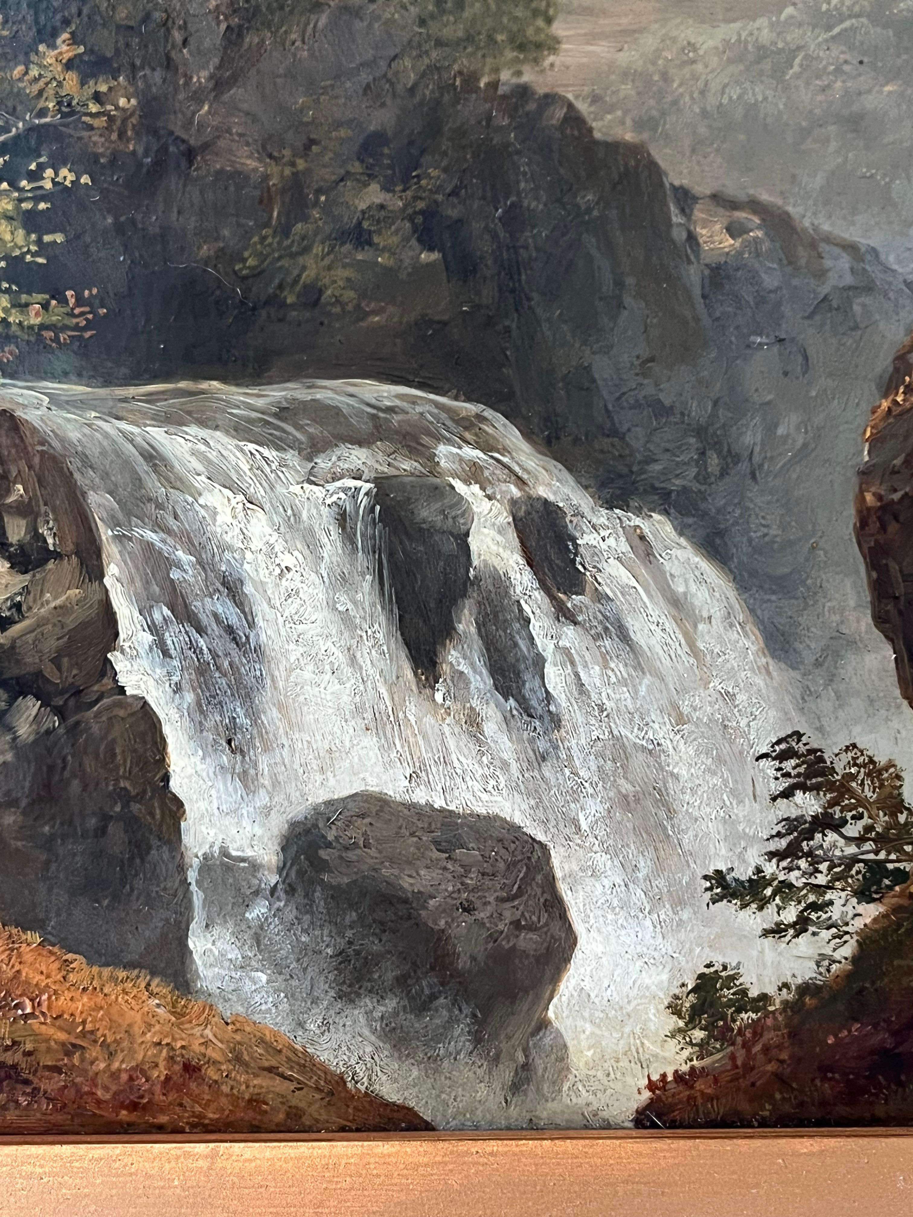 Wonderful Victorian oil of a waterfall in the Welsh or English mountains 8