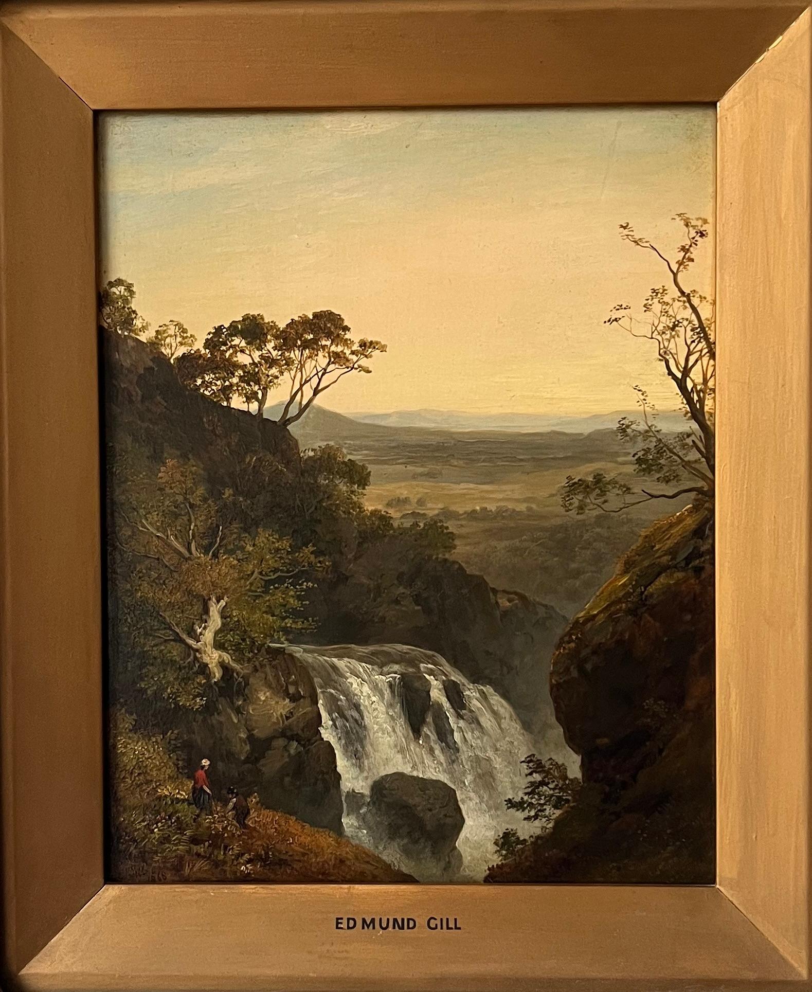 An idyllic view of a waterfall in full spate in an extensive mountainous landscape. Painted by a master of the subject, demonstrated by the fact that the artist became known as Edmund 