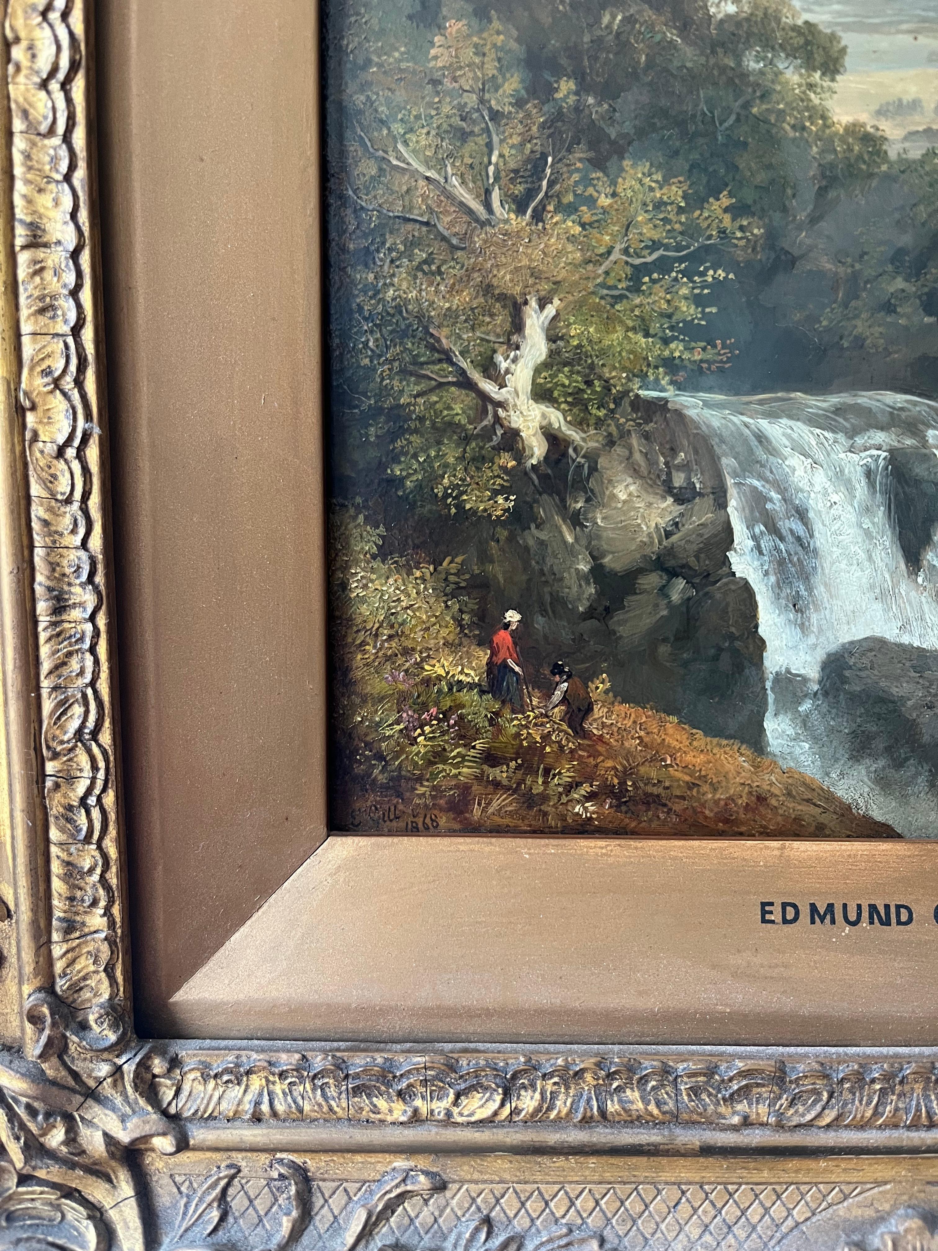 Wonderful Victorian oil of a waterfall in the Welsh or English mountains 1